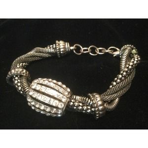 Twisted Mesh Chain Statement Y2K Braceltet Rhinestone Barrel Lobster Clasp 10”